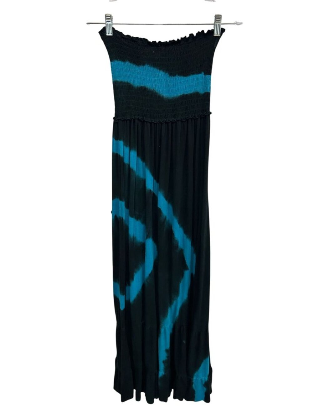 Club Z Collection Large Blue Black Tie Dye Smocked Maxi Dress Boho Chic Hippie